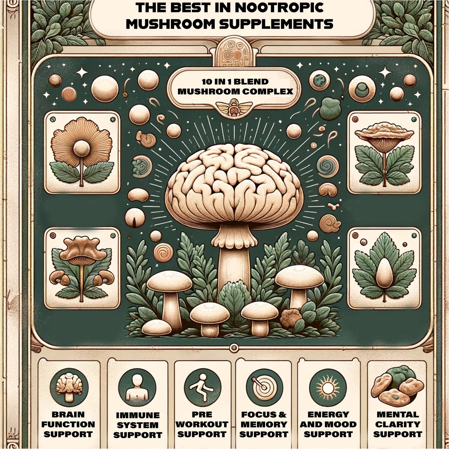 (2 Pack - 2 Month Supply) Lions Mane Mushroom Complex Reishi Turkey Tail Mushroom Capsules Chaga Mushroom Nootropics Brain Support Adaptogenic Mushroom Powder Energy Supplements (60 Count)