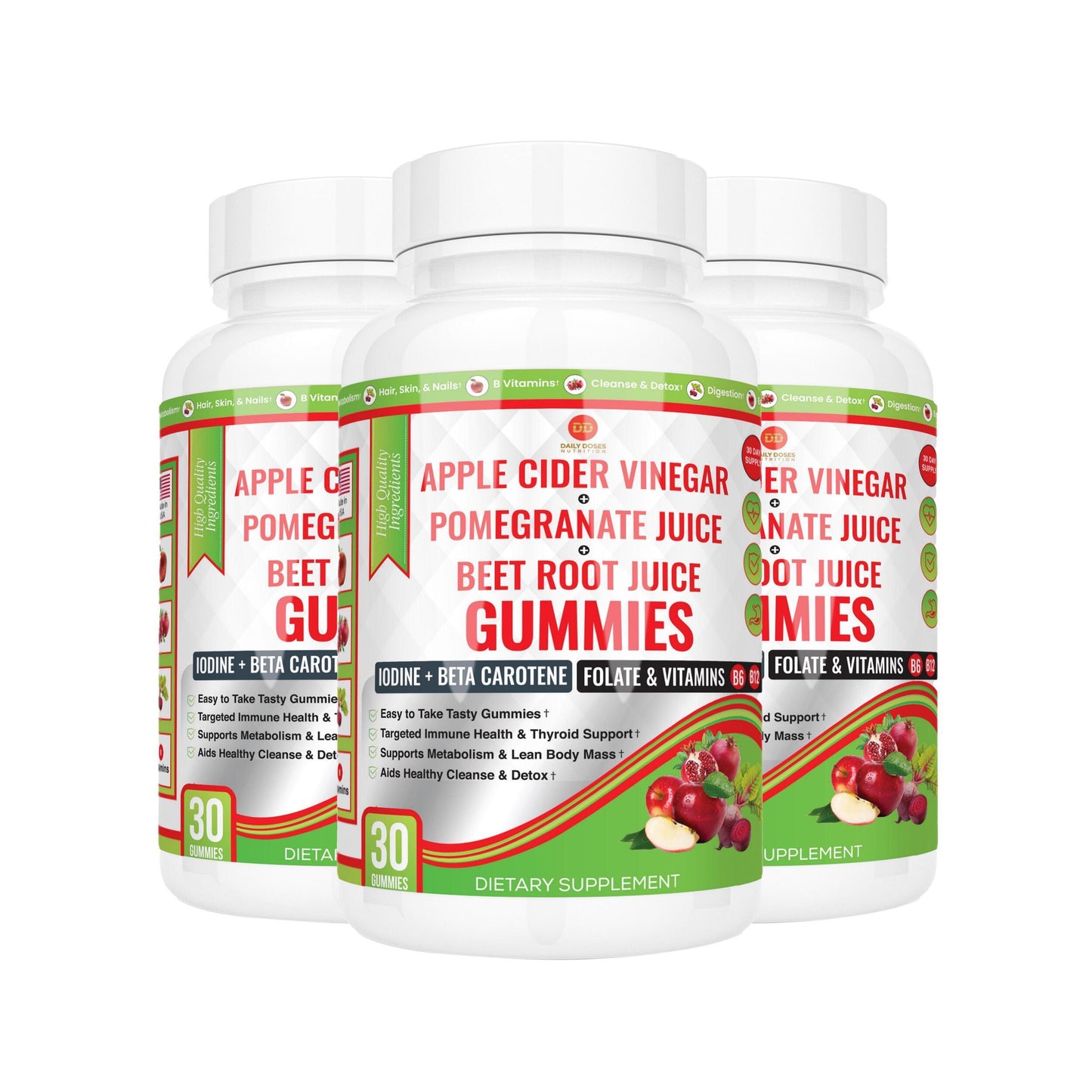 (60 Count - 2 Month Pack) Apple Cider Vinegar Gummies with Vitamin B12, Vitamin B6, Beet Root, and Pomegranate - Dietary Supplement Edible Fitness Health