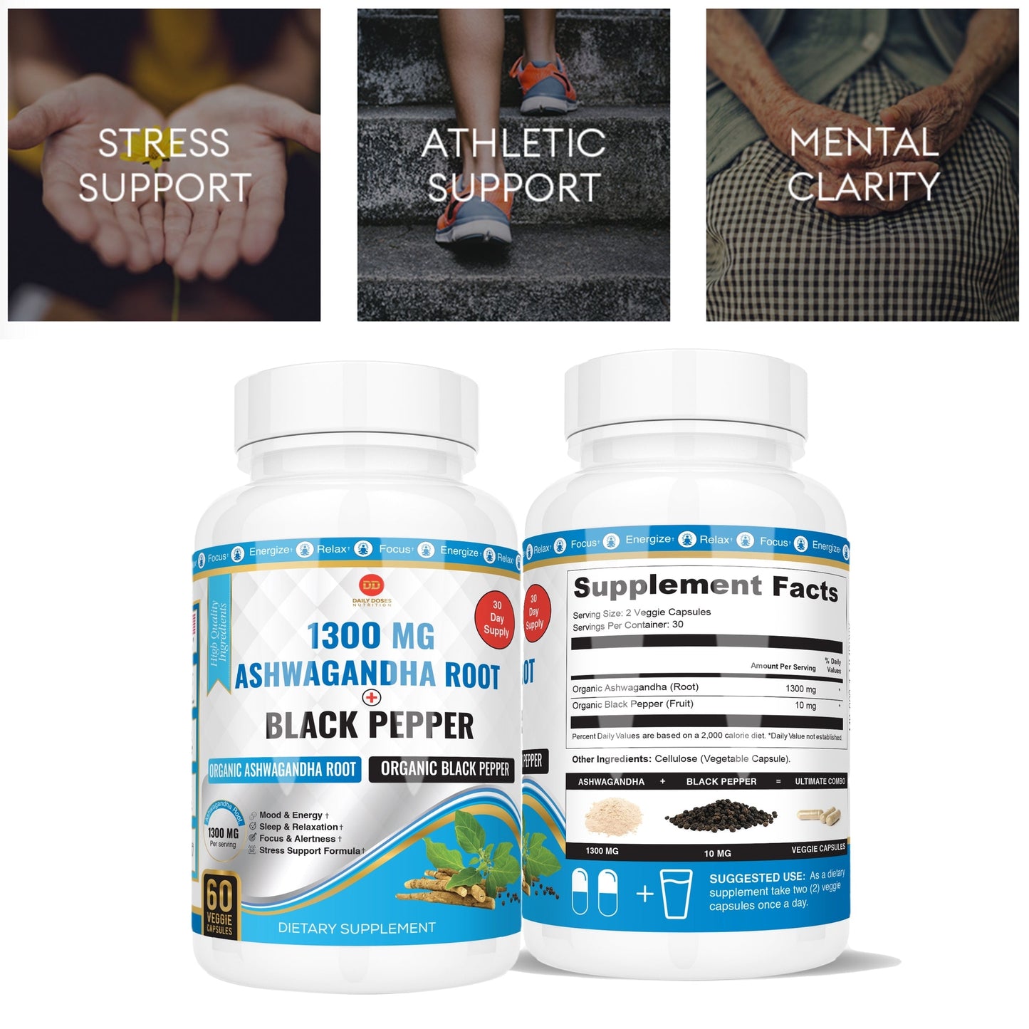 (3 Pack) Black Pepper & Ashwagandha Capsules Bloating Relief Thyroid Support Mood Support Supplement Stress Relief Supplement Ayurveda Products Supplements for Women & Men (60 Count)