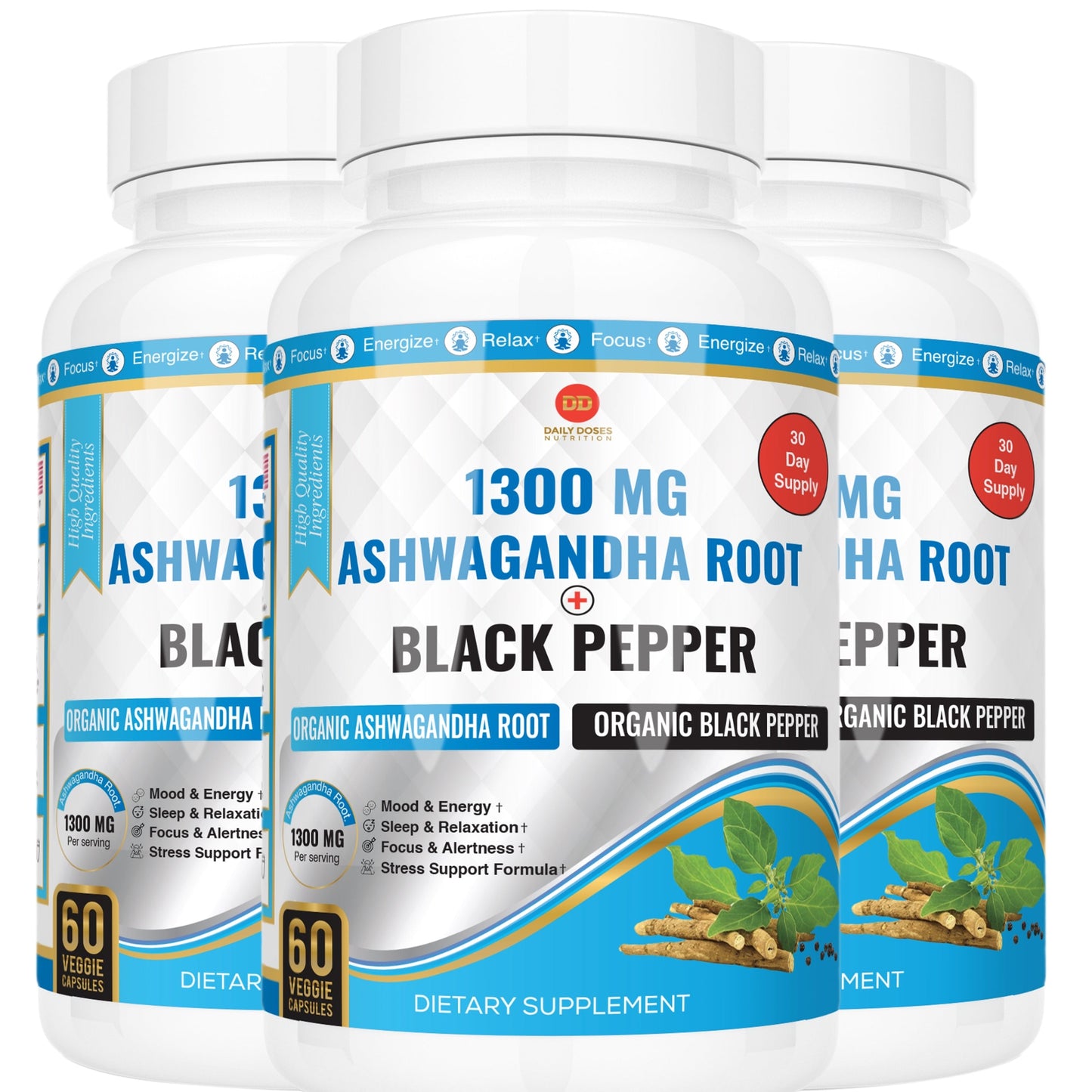 (2 Pack) Black Pepper & Ashwagandha Capsules Bloating Relief Thyroid Support Mood Support Supplement Stress Relief Supplement Ayurveda Products Supplements for Women & Men (60 Count)
