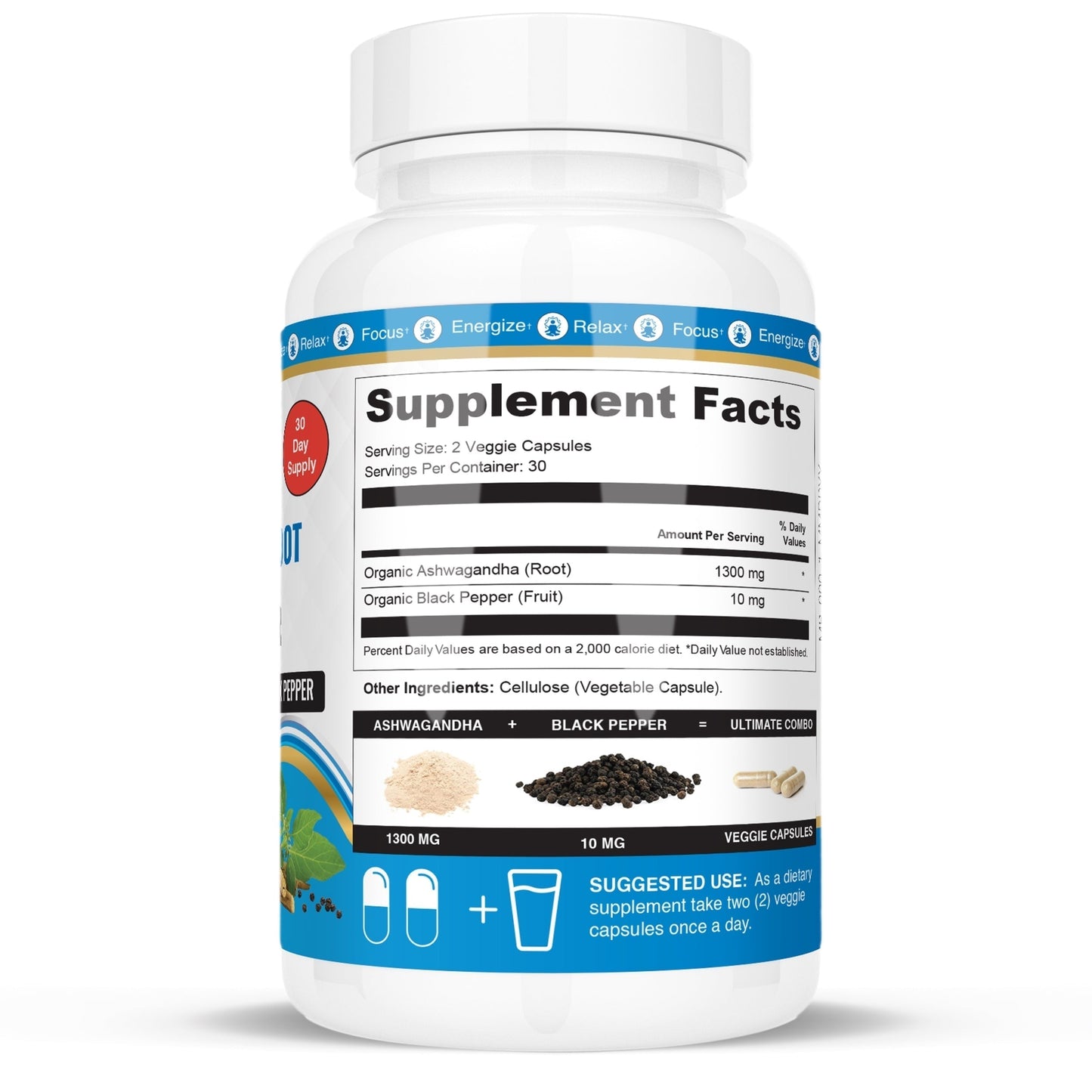 (5 Pack) Black Pepper & Ashwagandha Capsules Bloating Relief Thyroid Support Mood Support Supplement Stress Relief Supplement Ayurveda Products Supplements for Women & Men (60 Count)