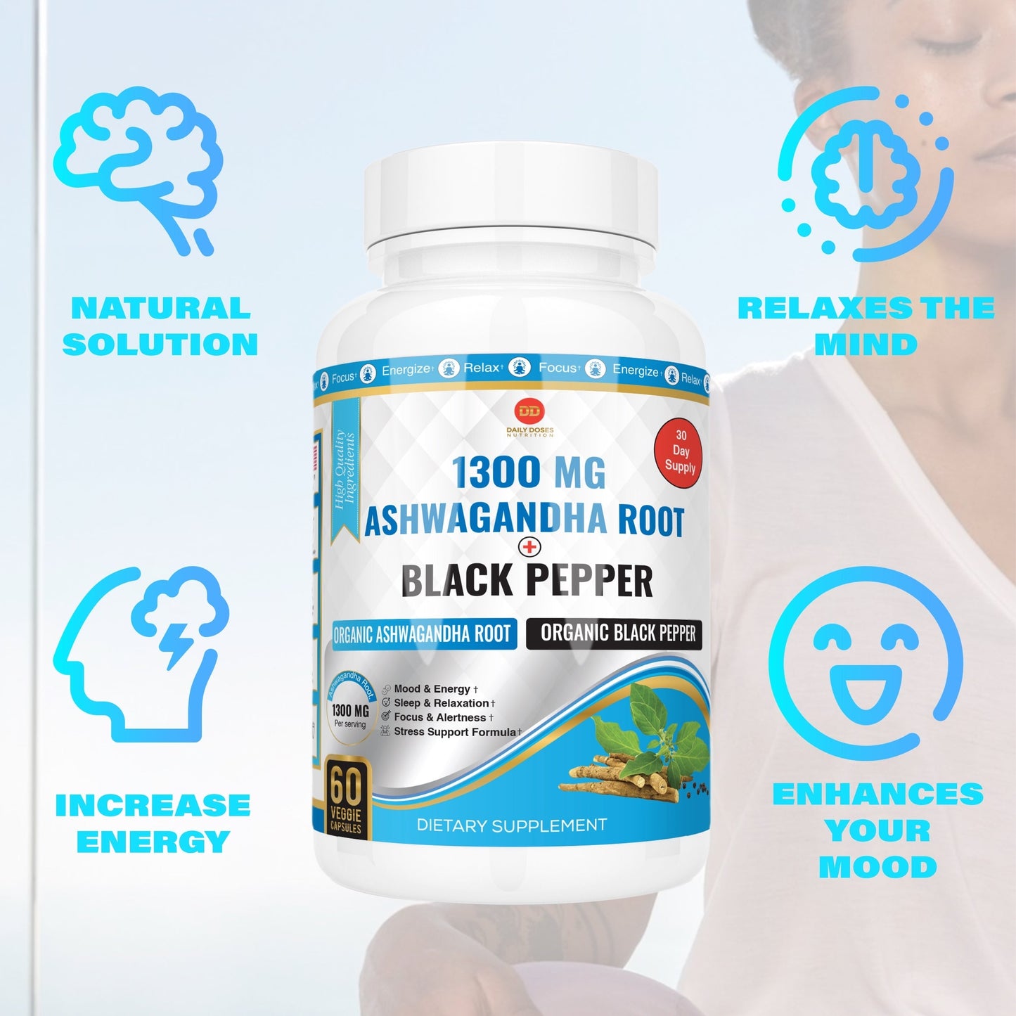 (3 Pack) Black Pepper & Ashwagandha Capsules Bloating Relief Thyroid Support Mood Support Supplement Stress Relief Supplement Ayurveda Products Supplements for Women & Men (60 Count)