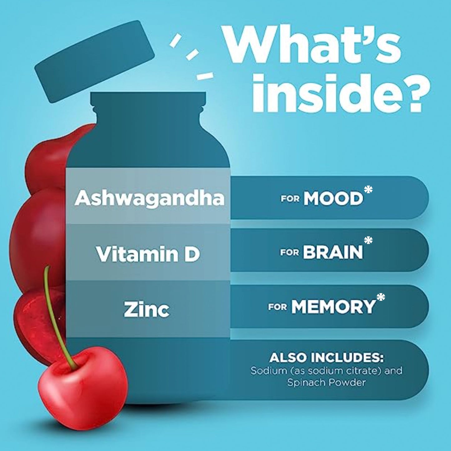 (4 Pack) Ashwagandha Supplements Gummy with Ashwagandha Root Vitamin D2 + Zinc Thyroid Support for Weight Loss Focus Supplement Cherry Flavor 30 Count