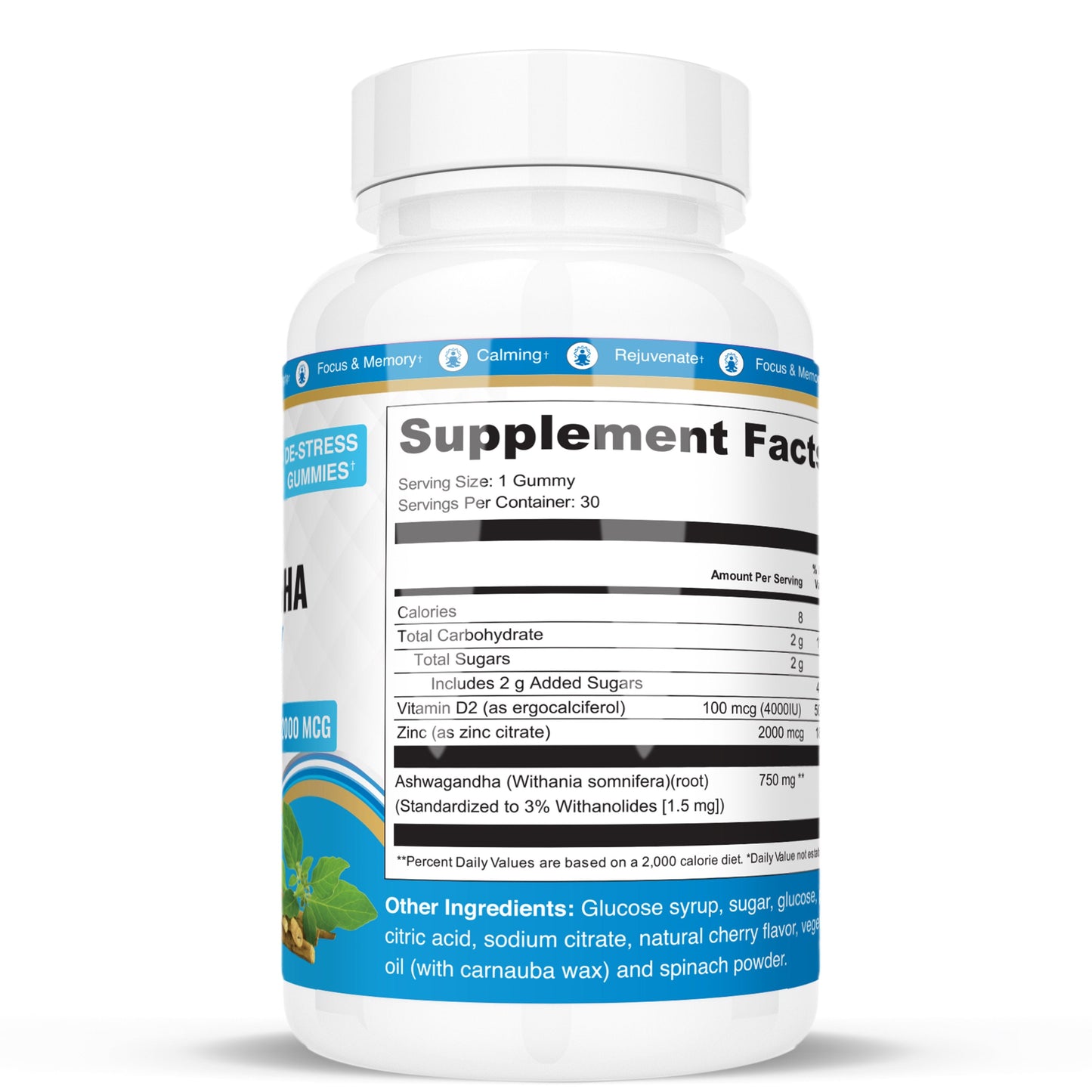 (4 Pack) Ashwagandha Supplements Gummy with Ashwagandha Root Vitamin D2 + Zinc Thyroid Support for Weight Loss Focus Supplement Cherry Flavor 30 Count