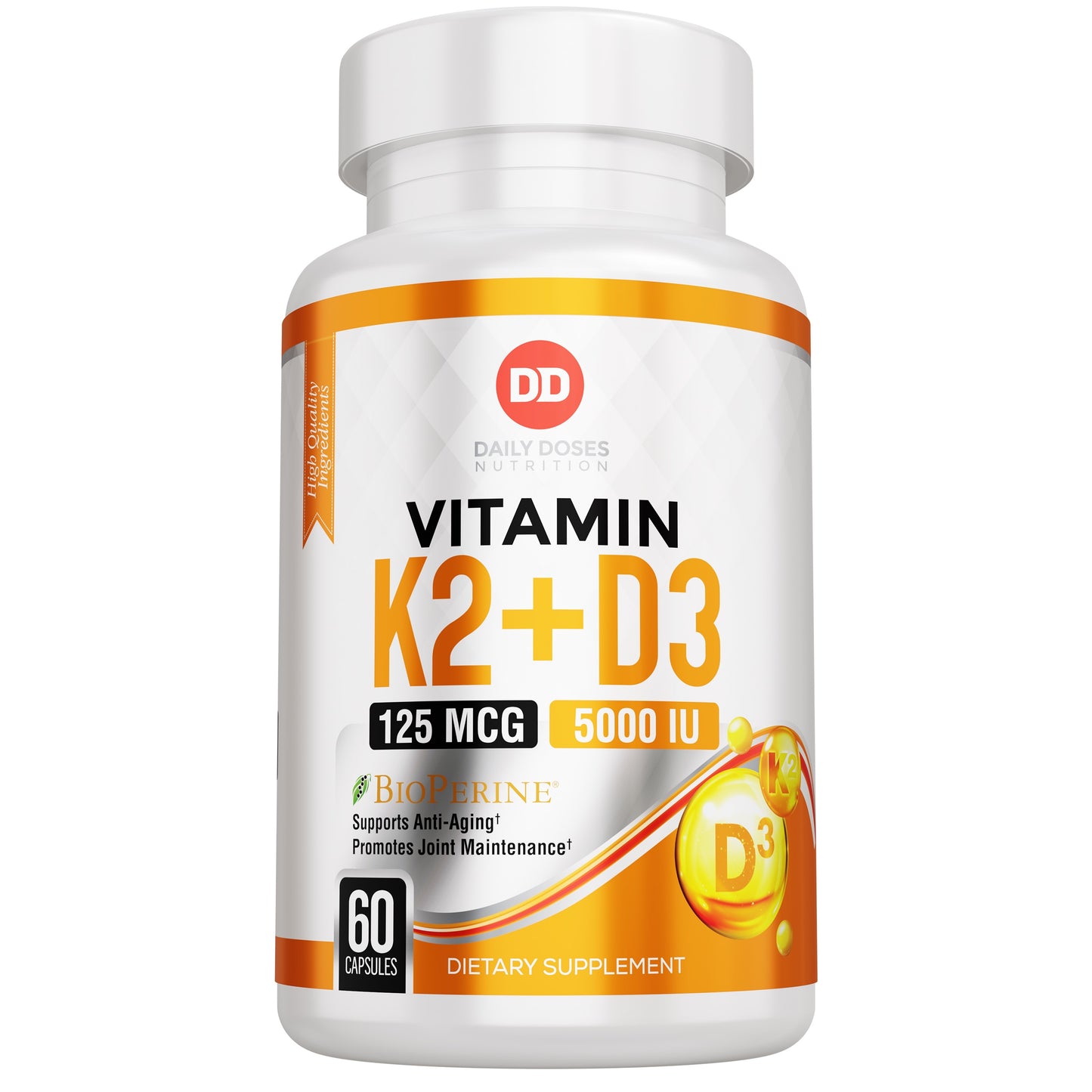 Vitamin K2 + D3 with 5000 iu of Vitamin D3 & 100 mcg Vitamin K2 60 Count