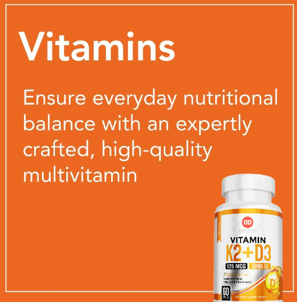 Vitamin K2 + D3 with 5000 iu of Vitamin D3 & 100 mcg Vitamin K2 60 Count