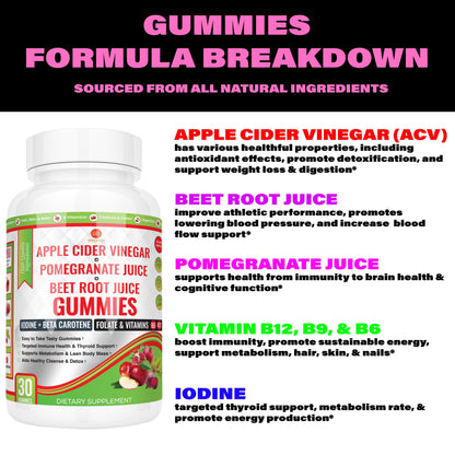 Apple Cider Vinegar Gummies Vitamin B12 Vitamin B6 ACV Keto Gummies for Weight Loss Bloating Relief for Women Fat Burner for Men Weight Loss Gummies Beet Chews Pomegranate supplement