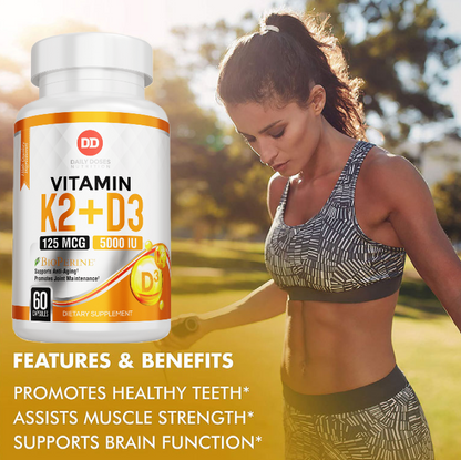 Vitamin K2 + D3 with 5000 iu of Vitamin D3 & 100 mcg Vitamin K2 60 Count