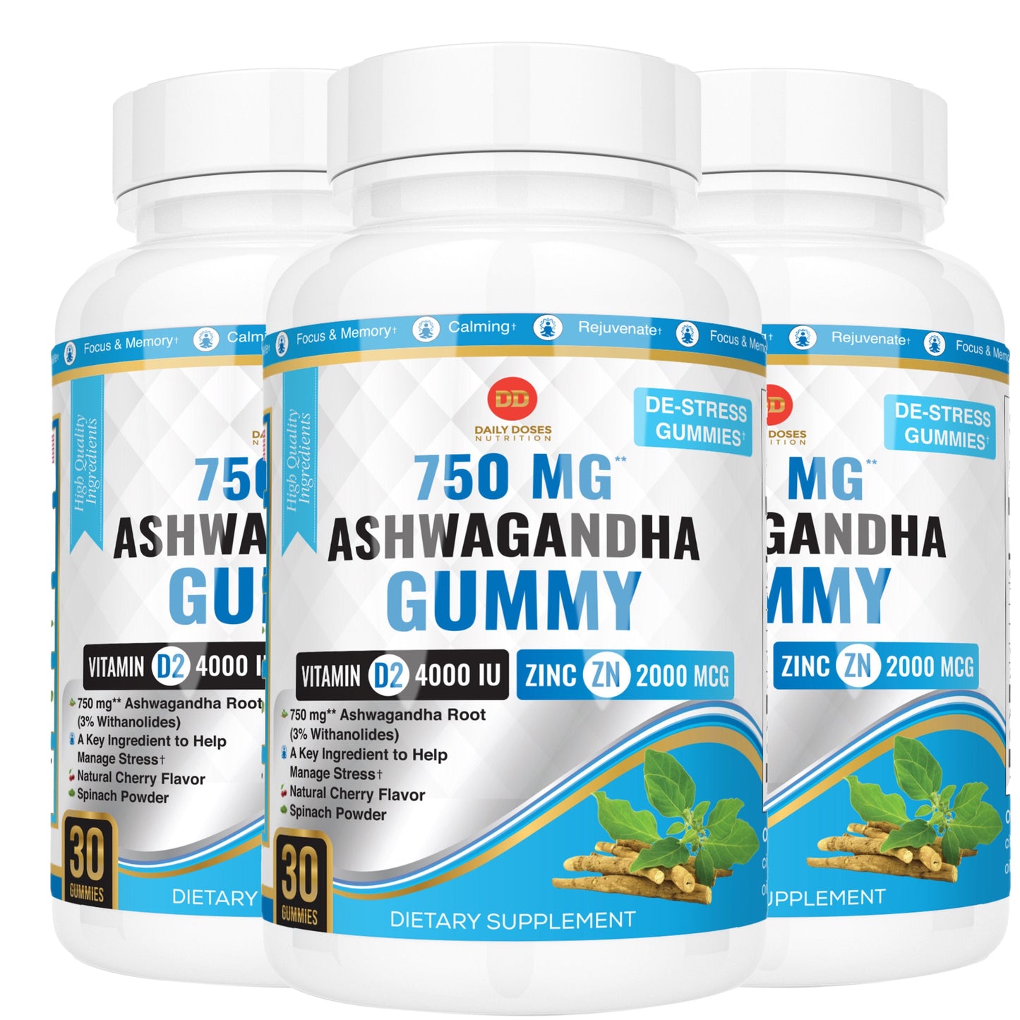 (4 Pack) Ashwagandha Supplements Gummy with Ashwagandha Root  Vitamin D2 + Zinc Thyroid Support for Weight Loss Focus Supplement Cherry Flavor 30 Count